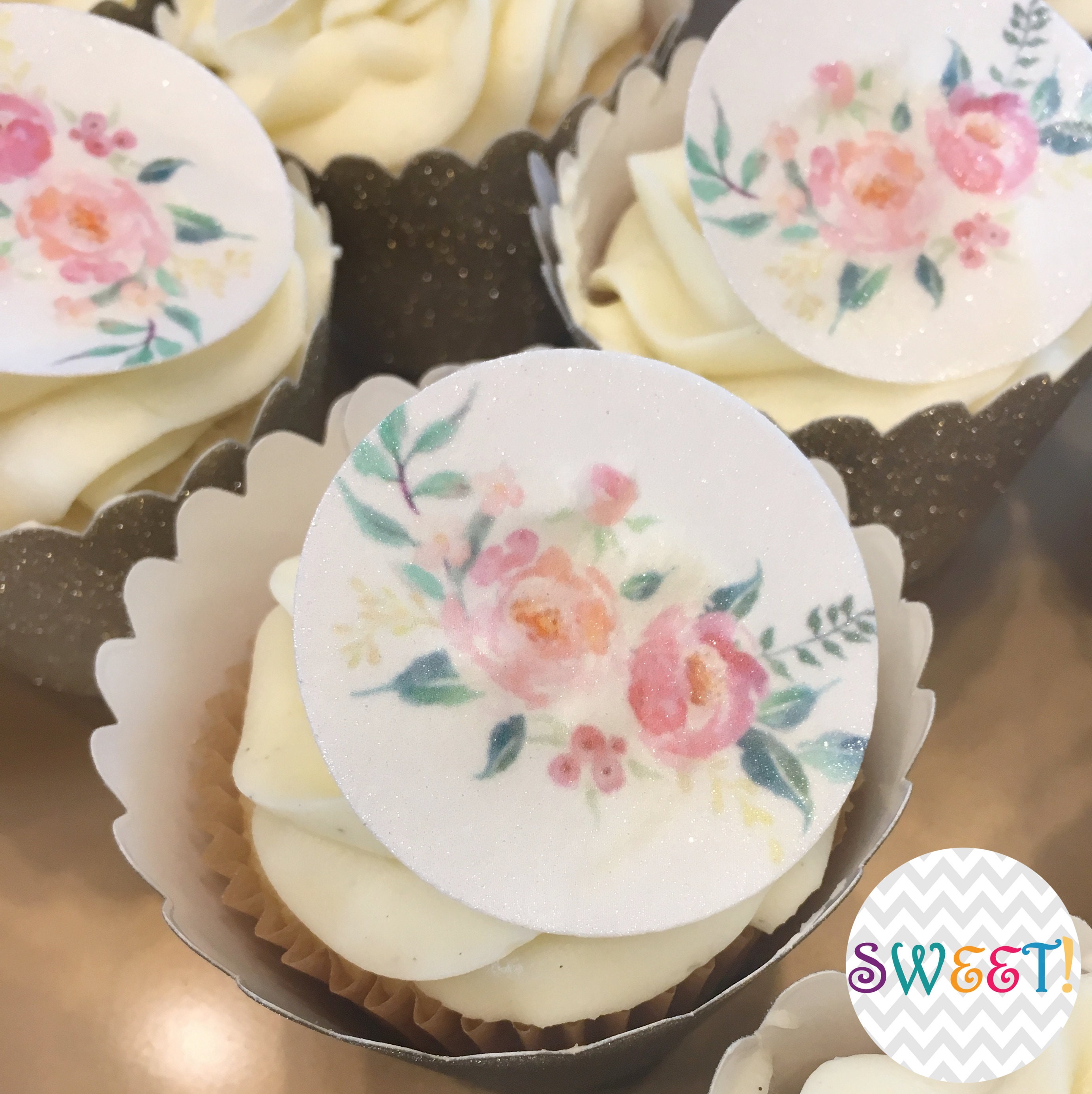 Edible Floral Baby Shower Cupcake Cookie Oreo Drink Toppers Wafer Paper Or Frosting Sheet Edible Floral Baby Shower Cupcake Cookie Oreo Drink Toppers Wafer Paper Or Frosting Sheet