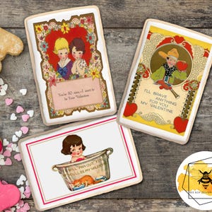 Vintage eetbare valentijnskaart uit de jaren 1920, koekje taarttoppers, oubollig papier of glazuur