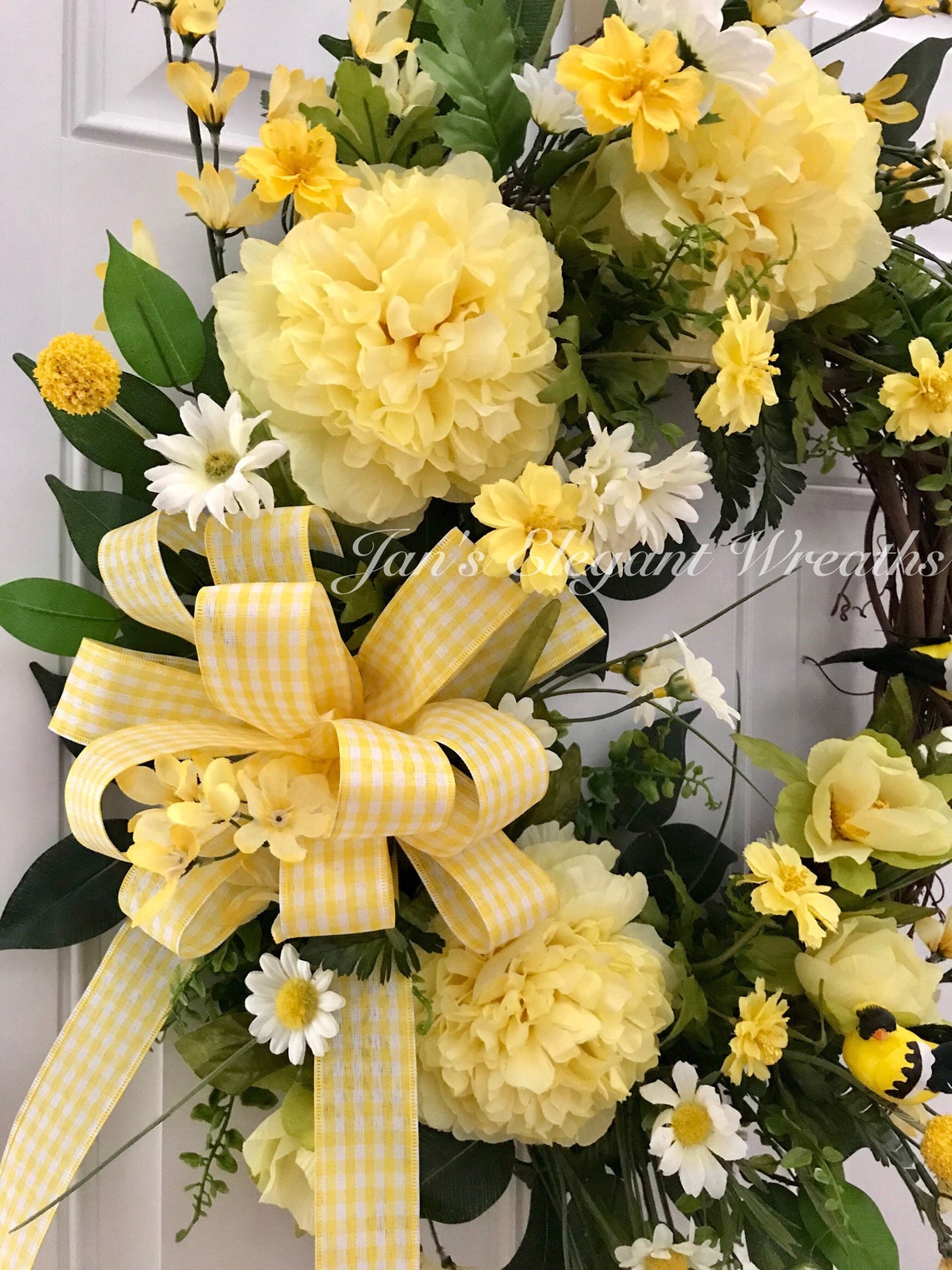 Large Yellow Spring Wreath for front door. Spring Wreath. Etsy