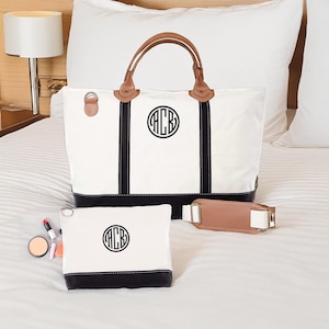 Monogram Weekender, Personalized Overnight Bag, Monogrammed Canvas Bag, Bridesmaid Trip, Wedding Gift, Leather Overnight Bag, Hopsital Bag