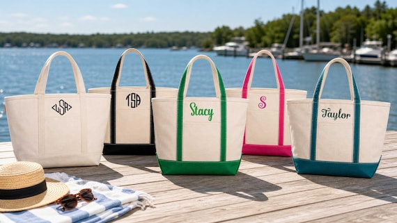 Canvas Monogram Tote Bag with Zipper, Canvas Accessory Makeup Bag, Zipper Top, 21 Colors.  Personalized Tote Bag