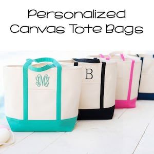 Personalized Canvas Tote Bag, Large Monogram Tote, Bridesmaid Gift, Custom Boat Bag, Embroidered Tote Bag, Gift For Sailor