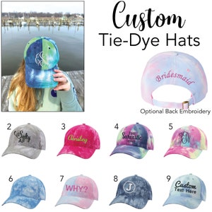 Custom Personalized Unstructured Hat Monogram Baseball Cap Bridesmaid Hat Summer Vacation Travel Beach Cap Embroidery Tie Dye Hat