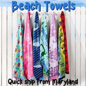 Beach Towel - 30&quot; x 60&quot; Personalized Character Towels with Custom Embroidered Names for Kids & Adults