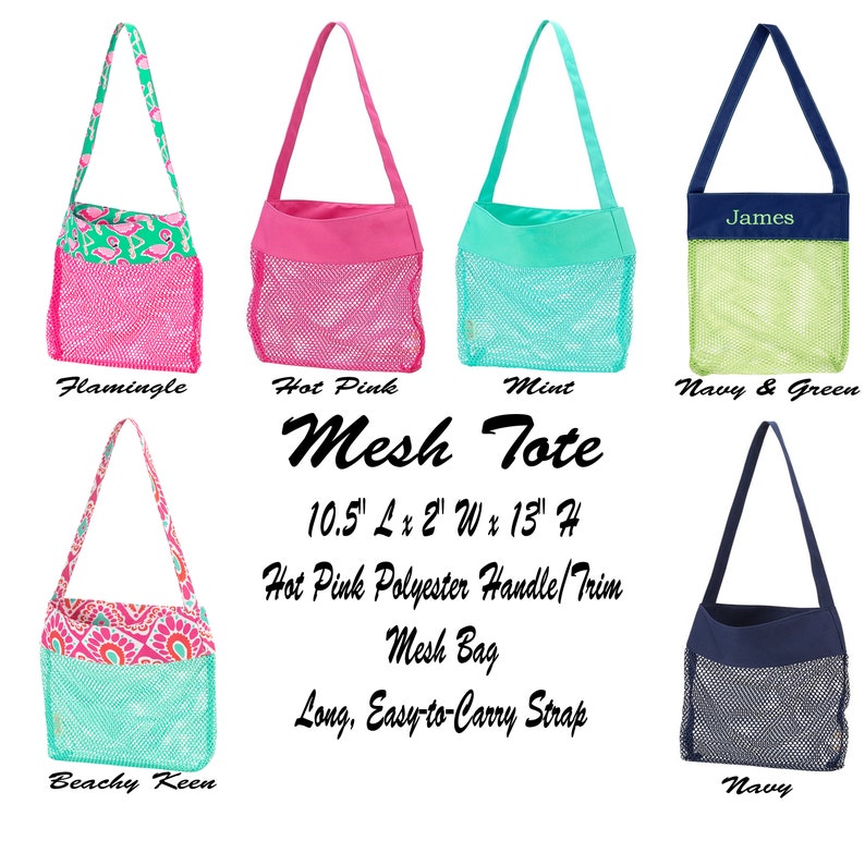 Mesh shell totes Monogrammed shell totes Personalized kids shell totes