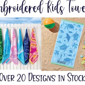 Beach Towel - 30" x 60" Personalized Character Towels with Custom Embroidered Names for Kids & Adults