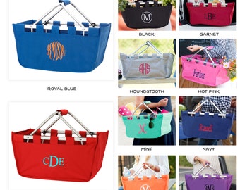 Monogrammed Market Tote Personalized Market Basket Reusable Shopping Basket Beach Bag Picnic Basket