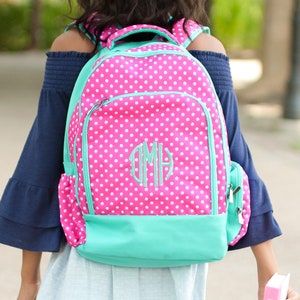Personalized Child&#39;s Backpack & Accessory / Pencil Bag in Pink Dot