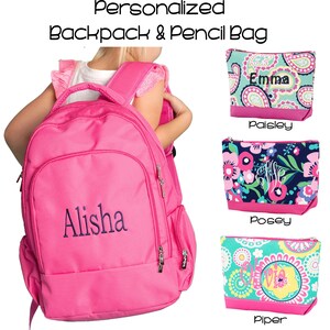 Personalized Kids Backpack with Embroidered Name, Monogrammed Pencil Bag & Custom Pencil Case for School Supplies Set