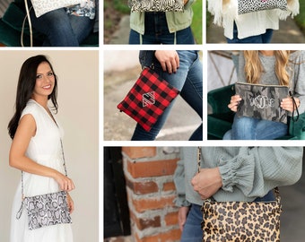 Crossbody or Wristlet Purse, Monogrammed Clutch, Personalized Purse