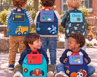 Embroidered Stephen Joseph Quilted Backpack, Personalized Toddler Boys Treasure Bag, Child Backpack