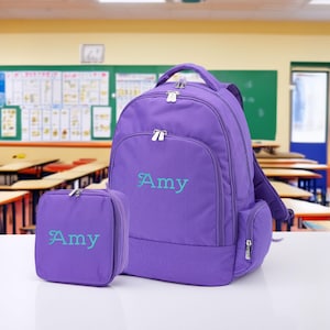 Purple Personalized Backpack, Personalized Lunch Box, Monogrammed Gym Bag, Embroidered Backpack Sets, Monogrammed Backpack