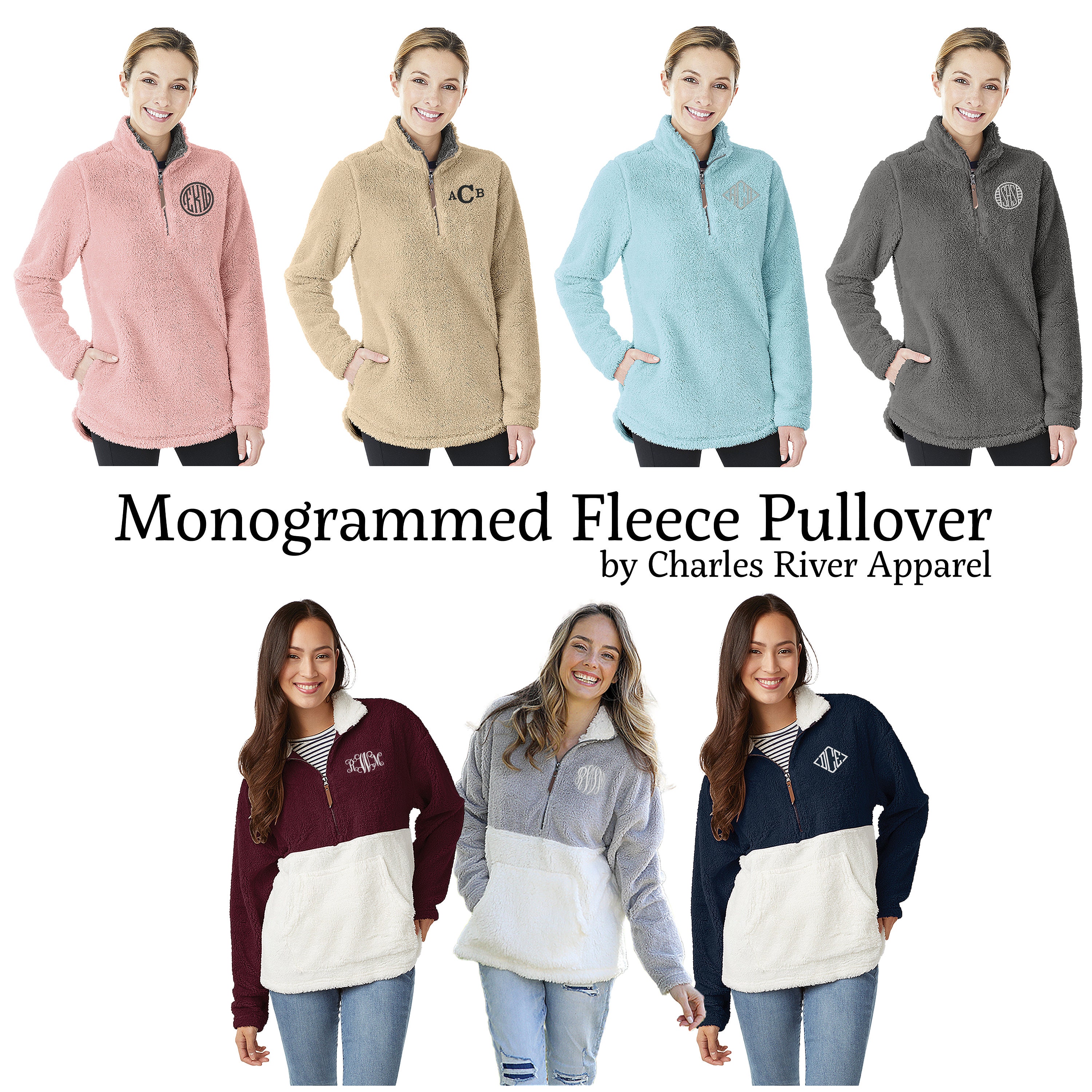 Monogrammed Fleece Quarter Zip Pullover Sweatshirt, Christmas Gifts for Her  under 30 D1