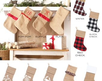 Burlap Christmas Stockings, Family Stockings, Holiday Stockings, Personalized Christmas Stockings, Embroidered Stockings, Custom Stockings