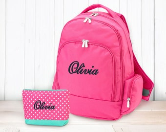 Personalized Hot Pink Kids Backpack - Embroidered Girls Back to School Bag & Custom Name Bag