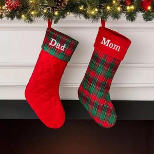 Personalized Plaid Christmas Stocking - Custom Embroidered Holiday Stockings, Festive Xmas Decor, Gift Idea