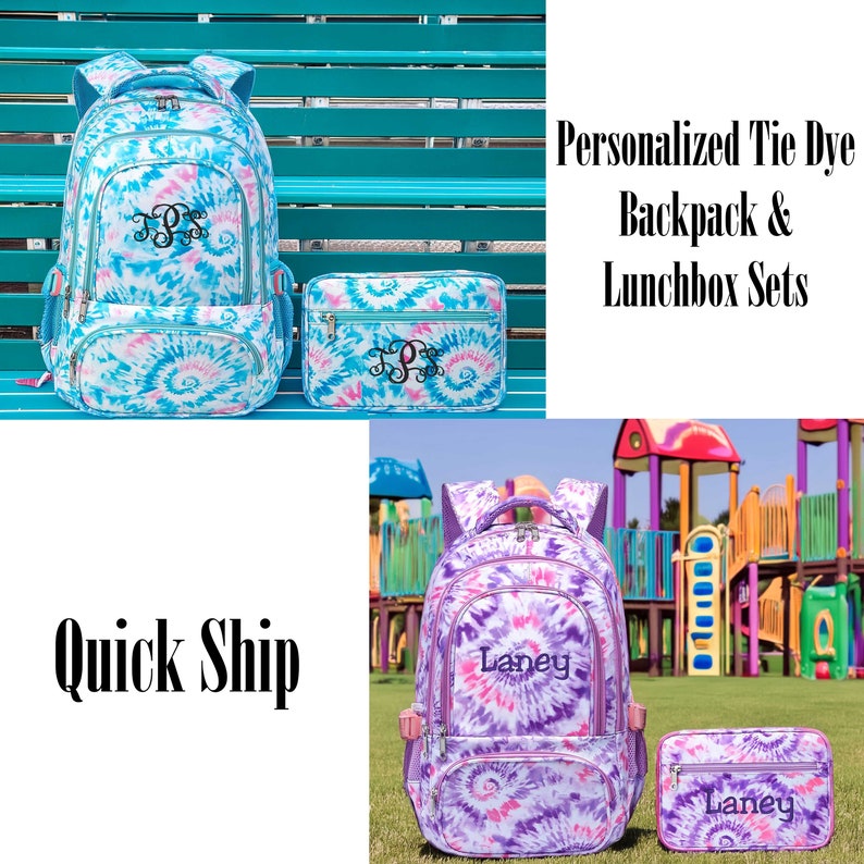 Personalized Tie Dye Backpack Lunchbox Set, Embroidered School Bag - Etsy