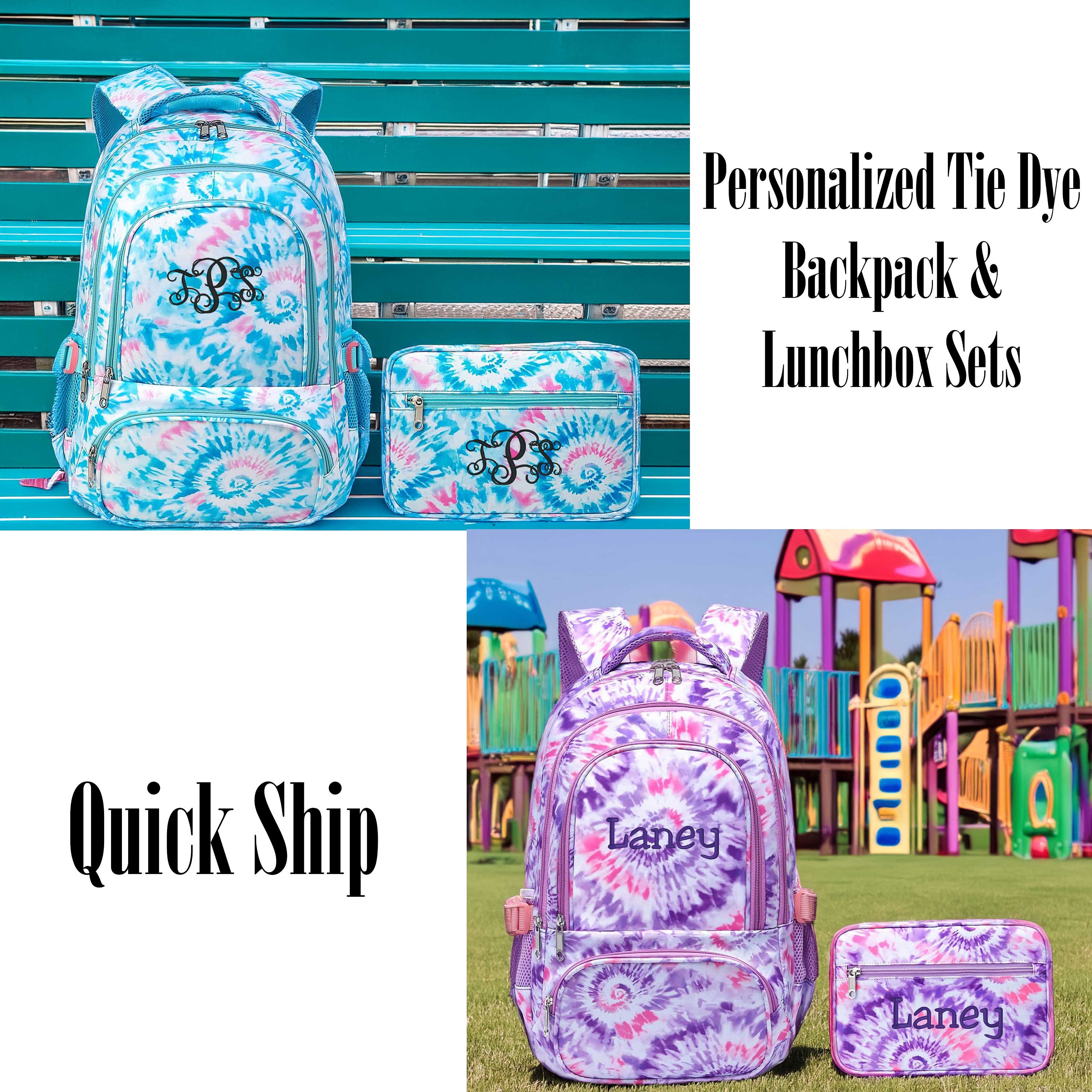 Personalized Tie Dye Backpack Lunchbox Set, Embroidered School Bag - Etsy