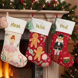Personalized Christmas Stocking | Embroidered Name, Character Design