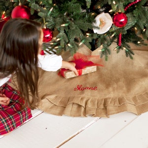 Burlap Ruffle Holiday Tree Skirt, Christmas Tree Skirt, Personalized Christmas Tree Skirt