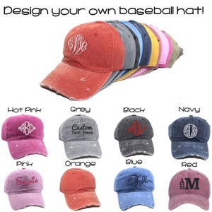 Custom Personalized Unstructured Hat Monogram Baseball Cap Bridesmaid Hat Summer Vacation Travel Beach Cap Embroidery Distressed Cap