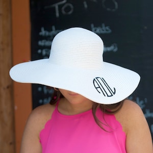 Floppy Hat Customized Beach Hat Sun Hat Monogrammed Summer Hat Bride Honeymoon Gift Personalized Bachelorette Straw Hat