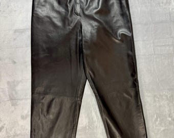 Vintage Jones New York 100% Leather Pants Black High Waist Pleated Tapered Sz 10