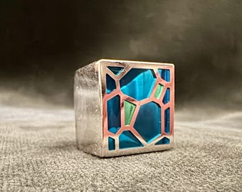 Beijing Water Cube H2O 3 Architectural Statement Ring Stainless Steel Modern RARE