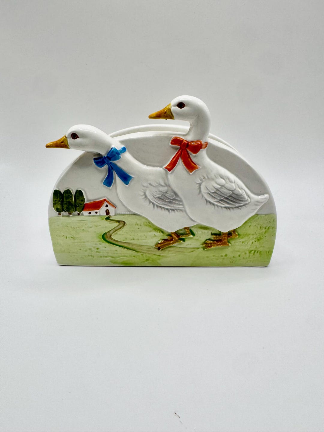 Vintage Cottagecore Duck Goose Napkin Holder Farmhouse Country Kitchen Ducks Otagiri 80s