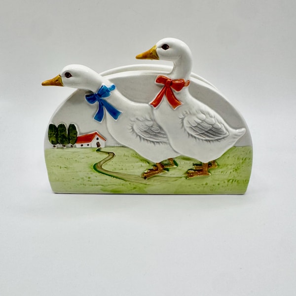 Servilletero vintage estilo cottagecore con diseño de pato y ganso, estilo rústico, para cocina, estilo Otagiri, años 80