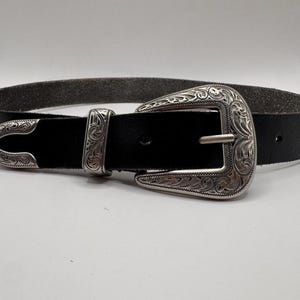 Western Cowhide Leather Belt Engraved Buckle Urban Outfitters Size 34 image 1