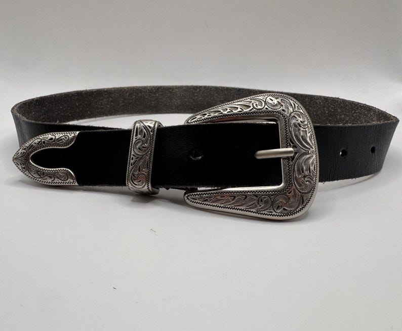 Western Cowhide Leather Belt Engraved Buckle Urban Outfitters Size 34 image 1