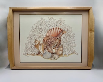 Vintage Maria Ryan Pimpernel Schelpkoraal Dienblad Kustdecor