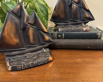 1950s Bluenose Schooner Ship Bookends Bronze Tone Cast Iron Canada Nova Scotia
