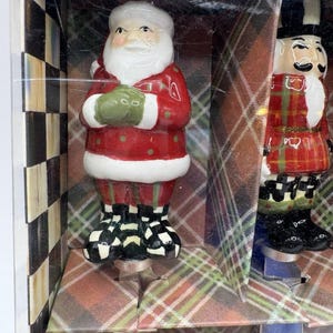 MacKenzie-Childs Holiday Canape Knife Set 4 Santa Snowman Tree Nutcracker NIB image 2