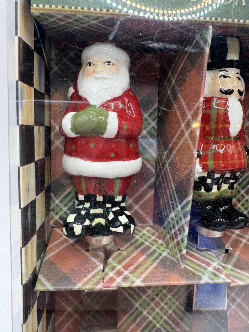 MacKenzie-Childs Holiday Canape Knife Set 4 Santa Snowman Tree Nutcracker NIB image 2