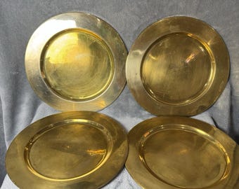 Brass Charger Plates Set of 4 12” Vintage Indian Handcrafted Solid Brass Decor