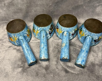 Mid-Century Chinese Cloisonné Enamel Ladle Set of 4 – Koi & Lotus, Turquoise