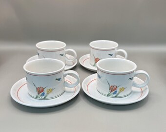 Midwinter Stonehenge theekopjes en schotels set van 4 Crocus Retro Engeland Bloemen jaren 70