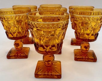 Amber MCM Pedestal Goblets Starburst Base Retro Cocktail Glass Barware Set