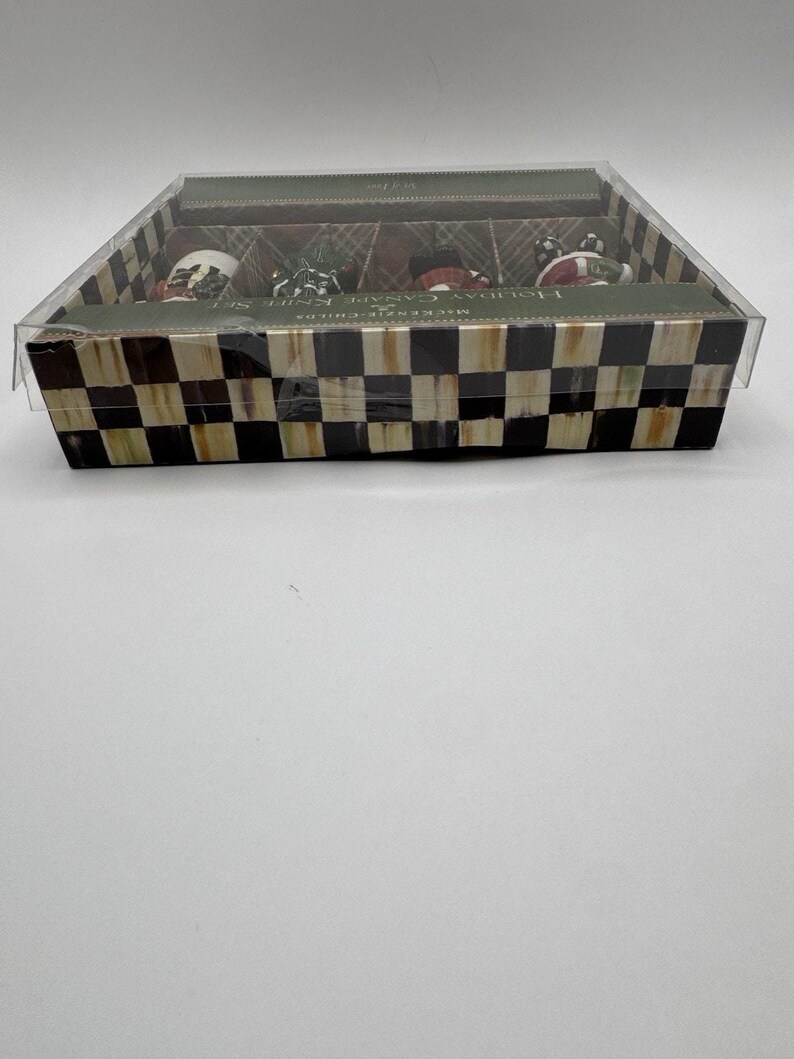 MacKenzie-Childs Holiday Canape Knife Set 4 Santa Snowman Tree Nutcracker NIB image 8