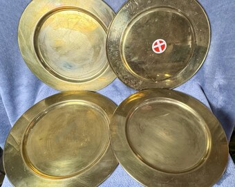 Brass Charger Plates Set of 4 12” Metalia APS Denmark Scandinavian Mid Century