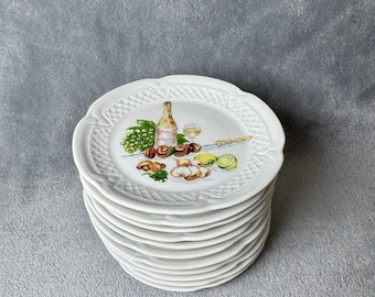 Set Of 11 Lourioux France Porcelain Philippe Deshoulieres Wine Bistro Plates