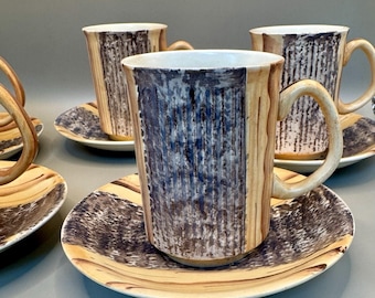 Price Kensington Log Bark Cups & Saucers Set of 5 Rustic Woodgrain England