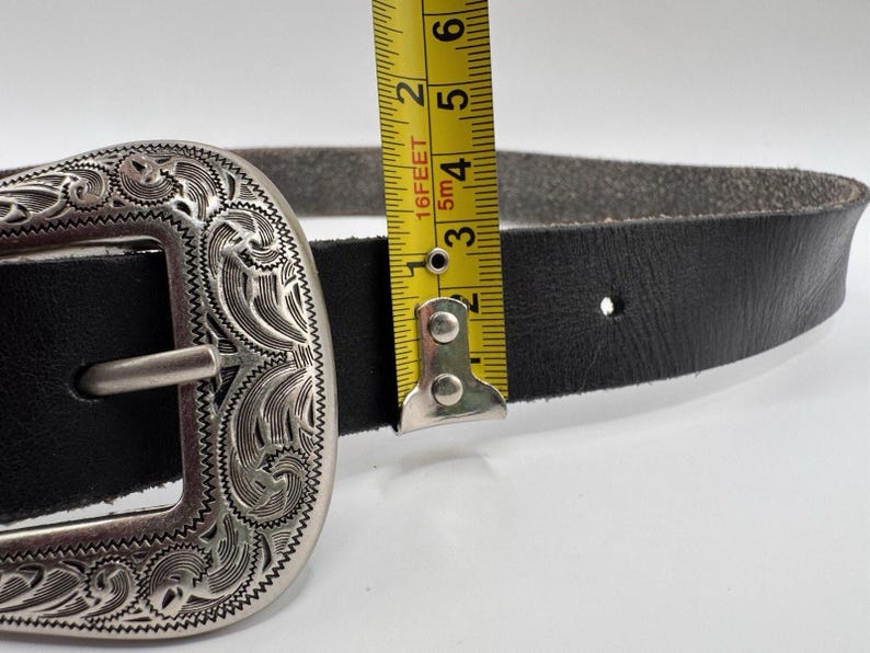 Western Cowhide Leather Belt Engraved Buckle Urban Outfitters Size 34 image 4
