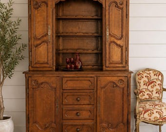 Vintage Franse Provençaalse eikenhouten buffetkast Deux Corps