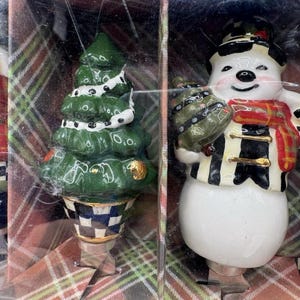 MacKenzie-Childs Holiday Canape Knife Set 4 Santa Snowman Tree Nutcracker NIB image 4
