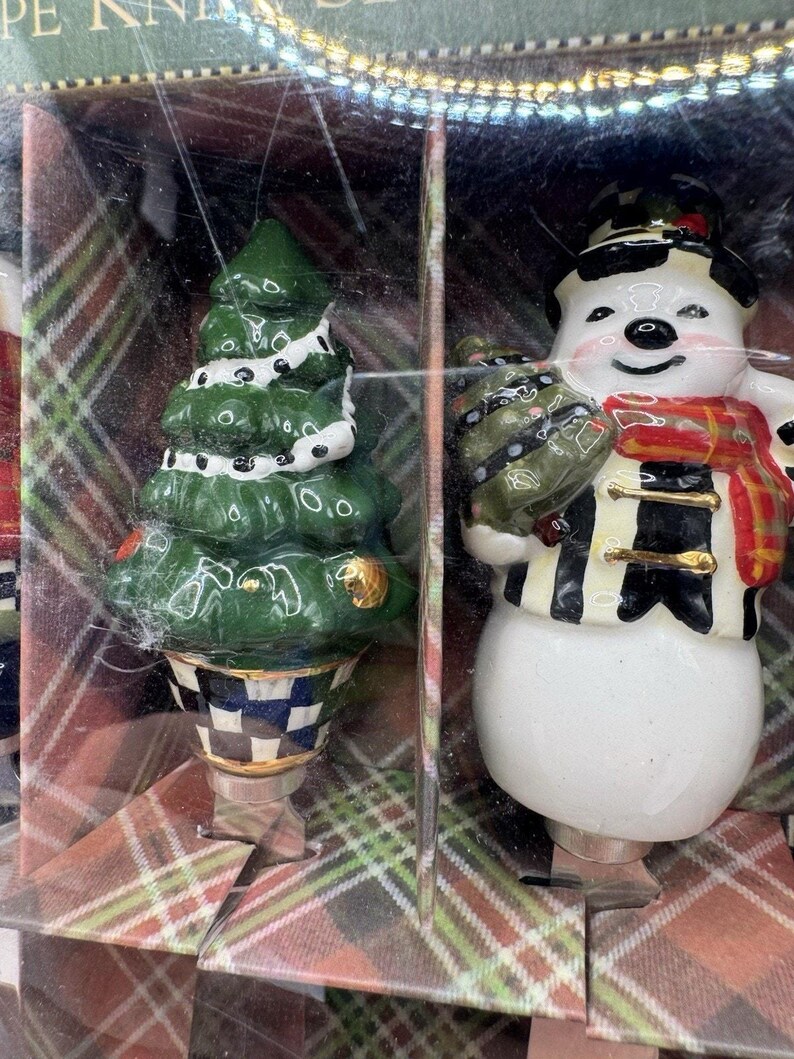 MacKenzie-Childs Holiday Canape Knife Set 4 Santa Snowman Tree Nutcracker NIB image 4