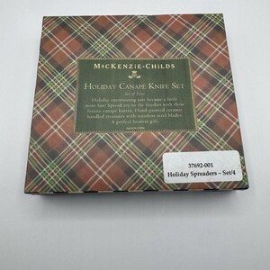 MacKenzie-Childs Holiday Canape Knife Set 4 Santa Snowman Tree Nutcracker NIB image 9