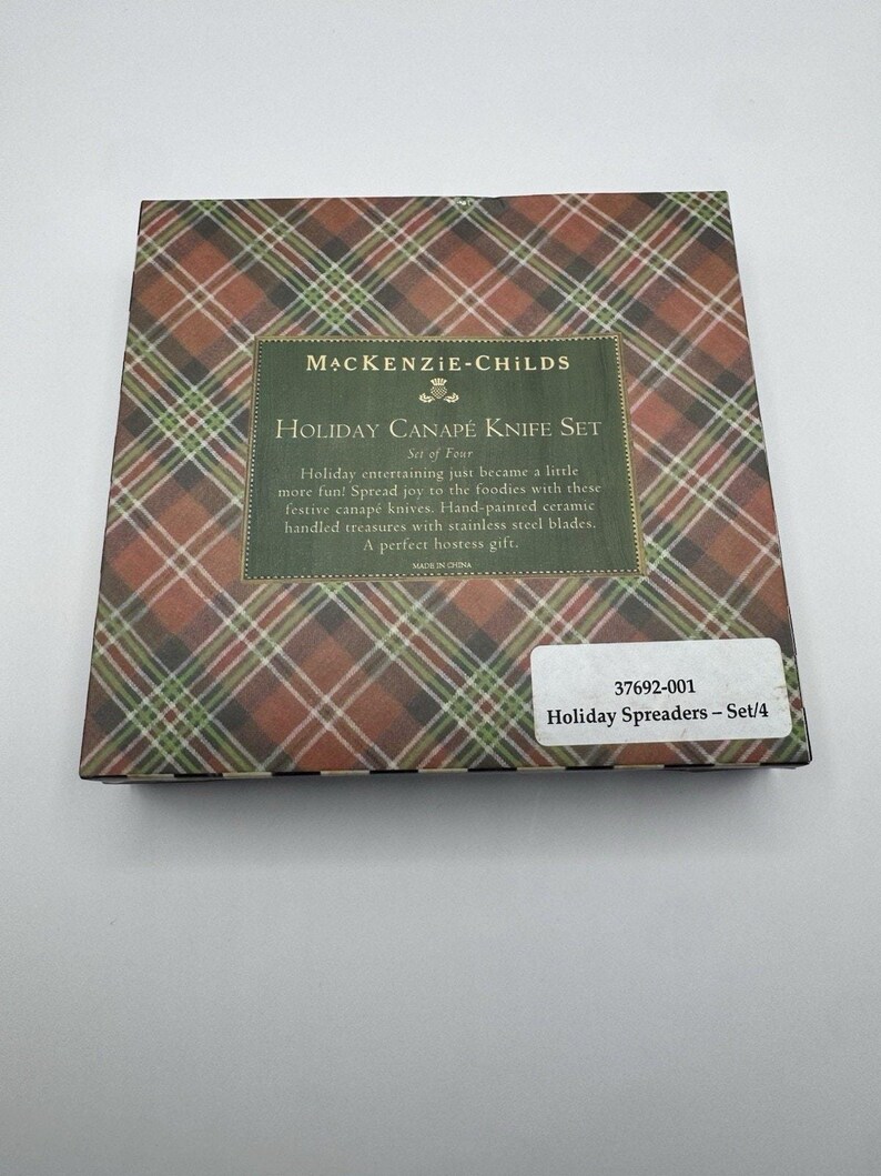 MacKenzie-Childs Holiday Canape Knife Set 4 Santa Snowman Tree Nutcracker NIB image 9